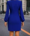 Kadın Uzun Kollu Kruvaze Yakalı Yanlardan Büzgü Detaylı Ithal Krep Kısa Elbise