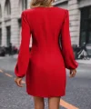 Kadın Uzun Kollu Kruvaze Yakalı Yanlardan Büzgü Detaylı Ithal Krep Kısa Elbise