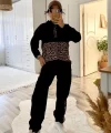 Kadın Uzun Kollu Leopar Detay weat Ve Yanı Leopar şerit Detay Pantolon Ikili Takım