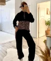 Kadın Uzun Kollu Leopar Detay weat Ve Yanı Leopar şerit Detay Pantolon Ikili Takım