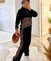 Kadın Uzun Kollu Leopar Detay weat Ve Yanı Leopar şerit Detay Pantolon Ikili Takım