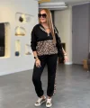 Kadın Uzun Kollu Leopar Detay weat Ve Yanı Leopar şerit Detay Pantolon Ikili Takım
