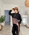 Kadın Uzun Kollu Leopar Detay weat Ve Yanı Leopar şerit Detay Pantolon Ikili Takım