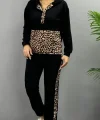 Kadın Uzun Kollu Leopar Detay weat Ve Yanı Leopar şerit Detay Pantolon Ikili Takım