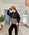 Kadın Uzun Kollu Leopar Detay weat Ve Yanı Leopar şerit Detay Pantolon Ikili Takım