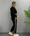 Kadın Uzun Kollu Leopar Detay weat Ve Yanı Leopar şerit Detay Pantolon Ikili Takım