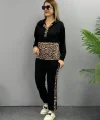 Kadın Uzun Kollu Leopar Detay weat Ve Yanı Leopar şerit Detay Pantolon Ikili Takım
