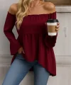 Kadın Uzun Kollu Madonna Yaka Asimetrik Detaylı Kolları Ispanyol Viskon Bluz