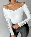 Kadın Uzun Kollu Madonna Yaka Dantel Detaylı Ithal Krep Bluz
