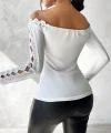 Kadın Uzun Kollu Madonna Yaka Dantel Detaylı Ithal Krep Bluz