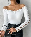 Kadın Uzun Kollu Madonna Yaka Dantel Detaylı Ithal Krep Bluz