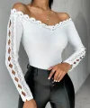 Kadın Uzun Kollu Madonna Yaka Dantel Detaylı Ithal Krep Bluz