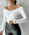 Kadın Uzun Kollu Madonna Yaka Dantel Detaylı Ithal Krep Bluz