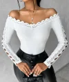 Kadın Uzun Kollu Madonna Yaka Dantel Detaylı Ithal Krep Bluz