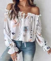Kadın Uzun Kollu Madonna Yaka Yakadan Bağcıklı çiçek Baskılı Moss Krep Bluz