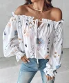 Kadın Uzun Kollu Madonna Yaka Yakadan Bağcıklı çiçek Baskılı Moss Krep Bluz