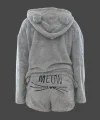 Kadın Uzun Kollu Meow Kedi Nakışlı Kapşonlu Peluş Sweat Ve Short Ikili Takım