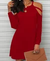 Kadın Uzun Kollu Omuz Açık Askı Detay Viskon Mini Boy Elbise