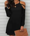 Kadın Uzun Kollu Omuz Açık Askı Detay Viskon Mini Boy Elbise