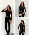 Kadın Uzun Kollu Omuz Dekoltesi Ve Transparan Tül Detay Bluz