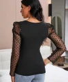Kadın Uzun Kollu Omuz Inci Kollar Tül Detay Viskon Bluz