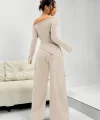 Kadın Uzun Kollu Omuzlardan Açık Asimetrik Kesim Kaşkorse Bluz Ve Pantolon Ikili Pantolon