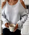 Kadın Uzun Kollu Omuzlardan Açık Askılı Triko Bluz