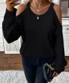 Kadın Uzun Kollu Omuzlardan Açık Askılı Triko Bluz