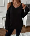 Kadın Uzun Kollu Omuzlardan Açık Askılı Triko Bluz