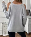 Kadın Uzun Kollu Omuzlardan Açık Askılı Triko Bluz