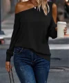 Kadın Uzun Kollu Omuzlardan Açık Salaş Viskon Iki Iplik Bluz