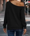 Kadın Uzun Kollu Omuzlardan Açık Salaş Viskon Iki Iplik Bluz