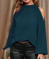 Kadın Uzun Kollu Omuzlardan Açık Sandy Bluz
