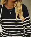 Kadın Uzun Kollu Omuzu Düğme Detay çizgili Triko Kazak