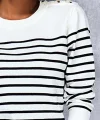 Kadın Uzun Kollu Omuzu Düğme Detay çizgili Triko Kazak