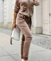 Kadın Uzun Kollu önden Cepli Fermuarlı Kadife Bluz Ve Pantolon Ikili Takım