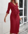 Kadın Uzun Kollu önden Düğmeli Beli Kuşaklı Aerobin Midi Elbise