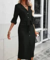 Kadın Uzun Kollu önden Düğmeli Beli Kuşaklı Aerobin Midi Elbise