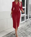 Kadın Uzun Kollu önden Düğmeli Beli Kuşaklı Aerobin Midi Elbise
