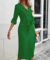Kadın Uzun Kollu önden Düğmeli Beli Kuşaklı Aerobin Midi Elbise