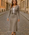 Kadın Uzun Kollu önden Düğmeli Bluz Ve Yüksek Bel A Kesim Uzun Etek şardonlu Kaşkorse Ikili Takım