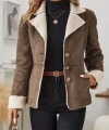Kadın Uzun Kollu önden Düğmeli Cep Detaylı Kısa Süet Ceket
