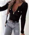 Kadın Uzun Kollu önden Fermuar Ve Cepli Kaşkorse Bluz
