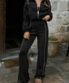 Kadın Uzun Kollu önden Fermuarlı Bluz Ve Pantolon Modal Ikili Takım