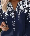 Kadın Uzun Kollu önden Fermuarlı çiçek Desenli şardonlu Dalgıç Bluz