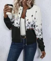Kadın Uzun Kollu önden Fermuarlı çiçek Desenli şardonlu Dalgıç Ceket
