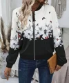 Kadın Uzun Kollu önden Fermuarlı çiçek Desenli şardonlu Dalgıç Ceket