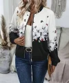 Kadın Uzun Kollu önden Fermuarlı çiçek Desenli şardonlu Dalgıç Ceket