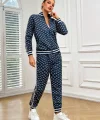Kadın Uzun Kollu önden Fermuarlı Desenli Iki Iplik Bluz Ve Pantolon Ikili Takım