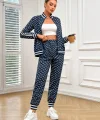 Kadın Uzun Kollu önden Fermuarlı Desenli Iki Iplik Bluz Ve Pantolon Ikili Takım